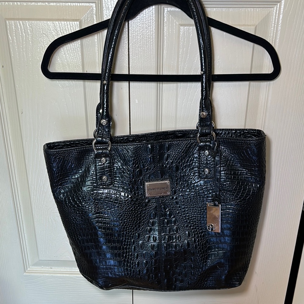Marc Fisher Black Croc-Embossed Tote Bag